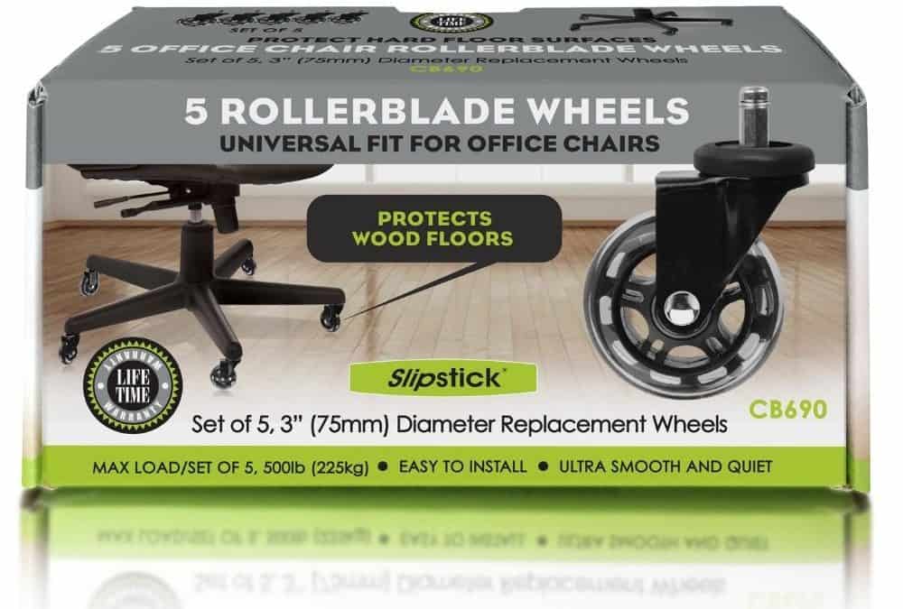 CB690 Slipstick 3inch/75mm Roller Blade Style Office Chair Wheels Black