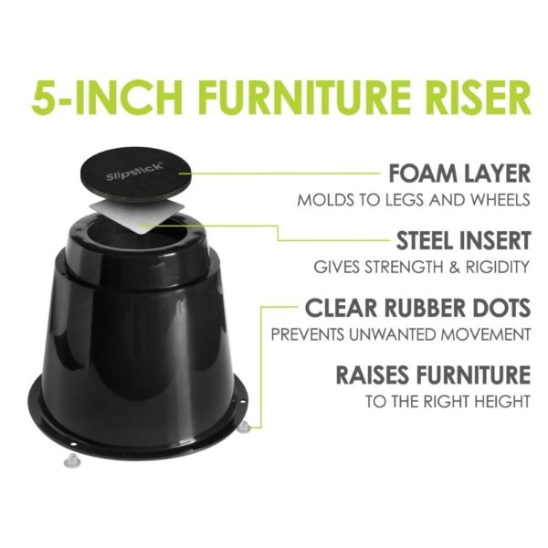 New Slipstick 5inch - 125mm Furniture Risers Bed Risers Black