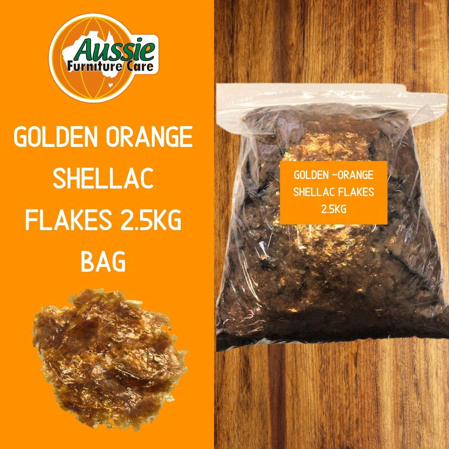 Shellac Flakes Golden Orange 2.5 Kg Bag For French Polish For