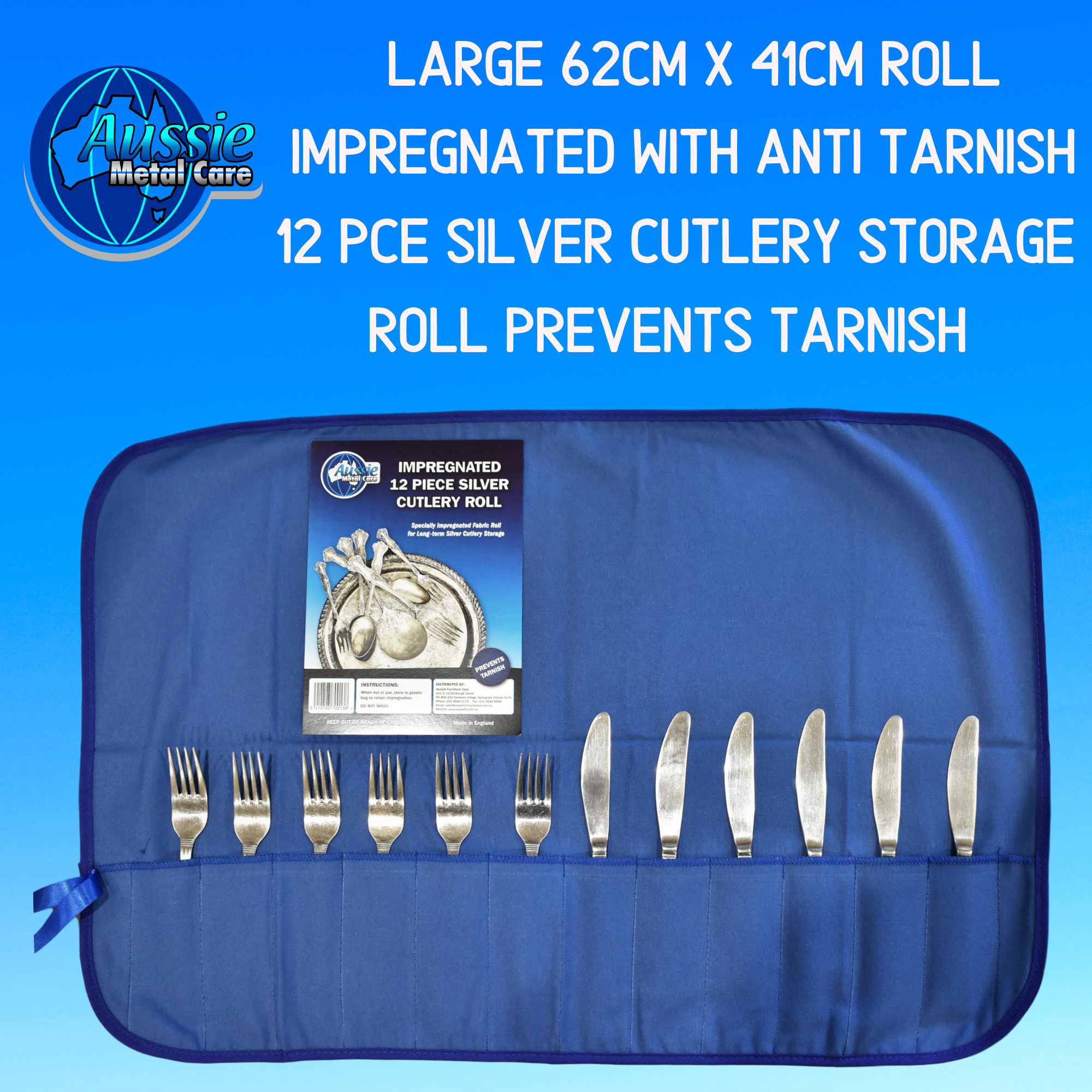 AMC 12 piece Silver Cutlery Storage Roll with Anti Tarnish