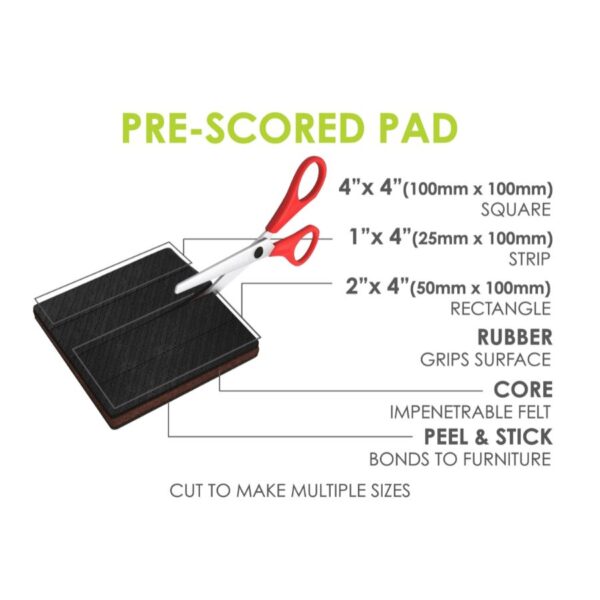 Slipstick CB157 4 x 4 100 x 100mm Pre-Scoured 1inch Strips Furniture Gripper Pads-Floor Protectors Strip Sizes & Features