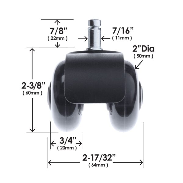 Slipstick CB684 Replacement Office Chair Rubber Castor Wheels 5 Pack Specifications 1C