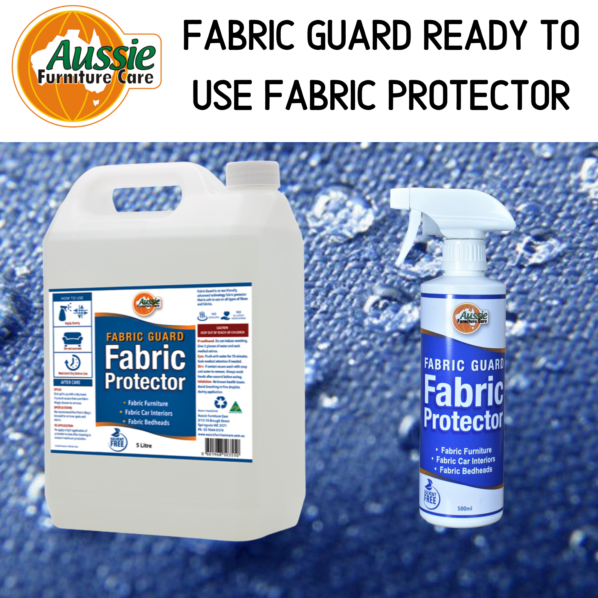 Aussie Furniture Care FabricGuard Fabric Protector 2 sizes 5litre 500ml